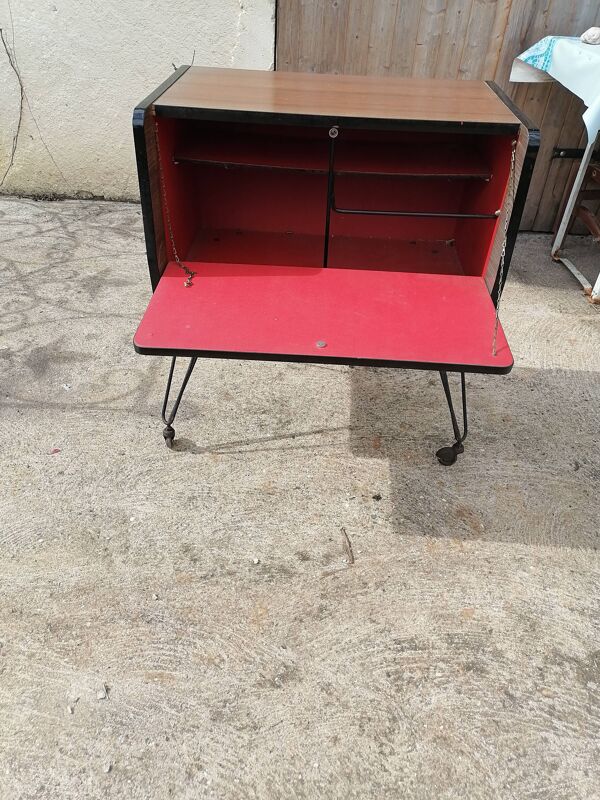 Bar roulant pieds eiffel formica 1950 60
