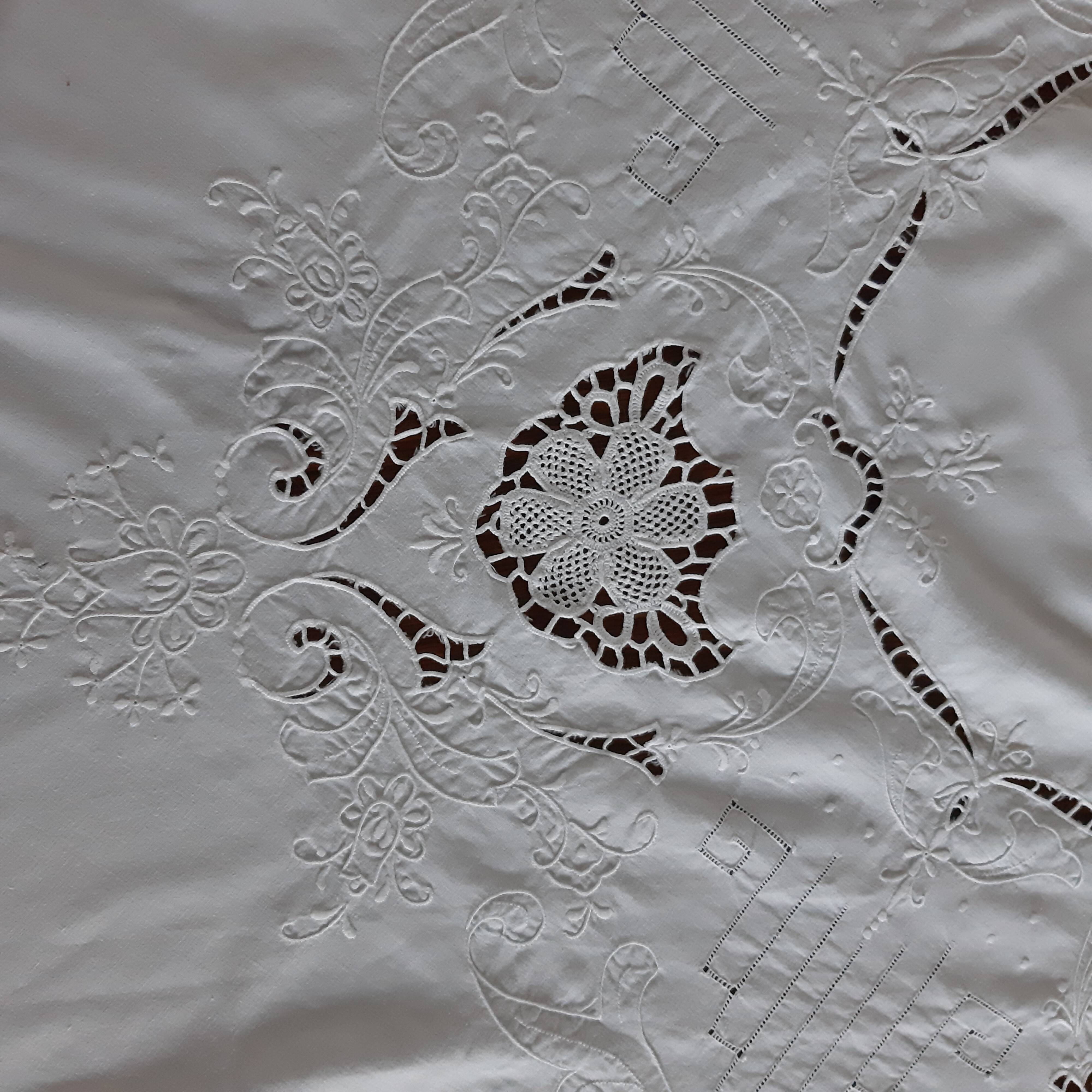 Old embroidered and crocheted tablecloth