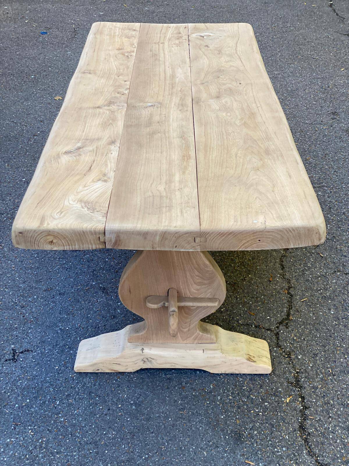 Grande table de monastère étroite décapée en chêne massif brut 200cm