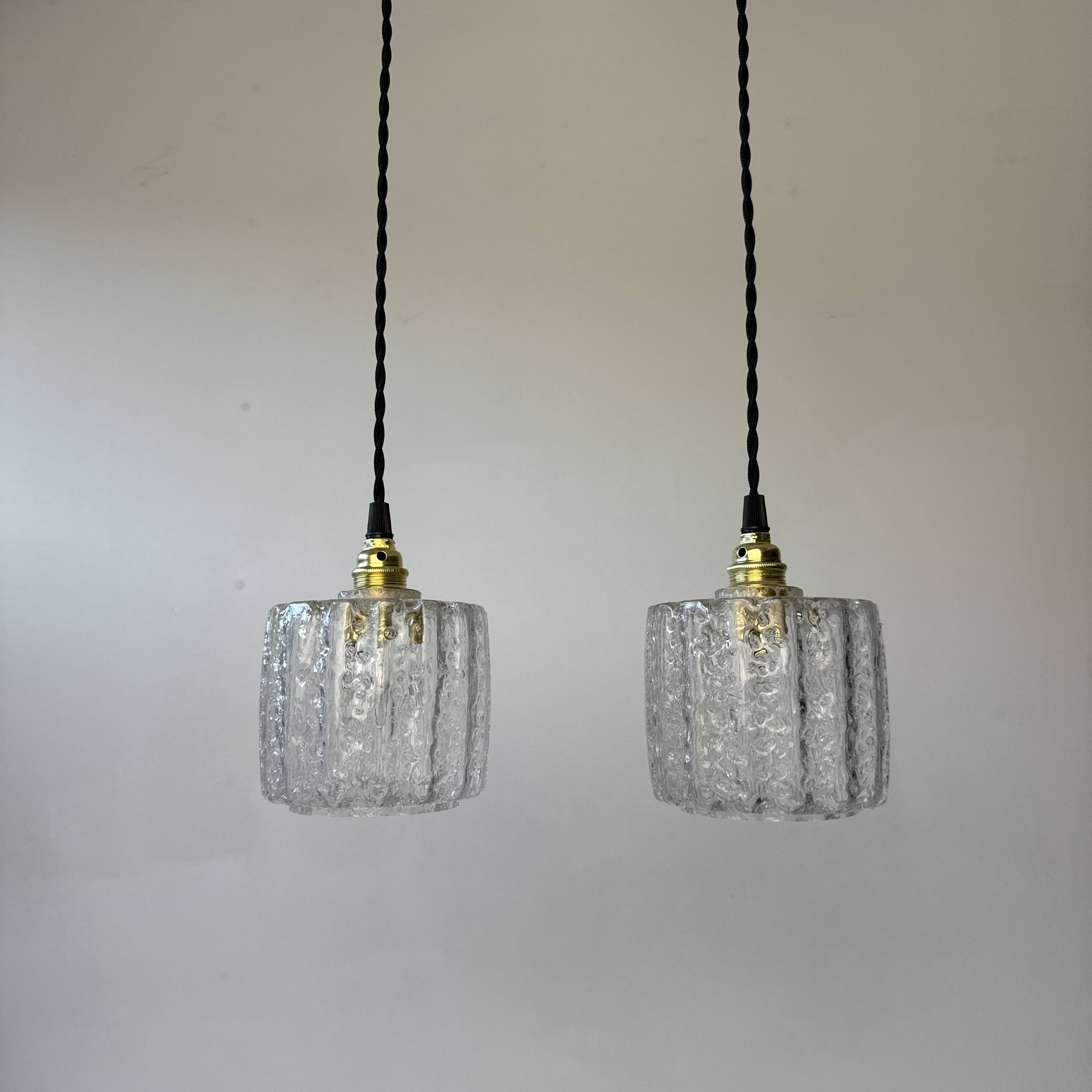 Pair of old vintage granite glass pendants