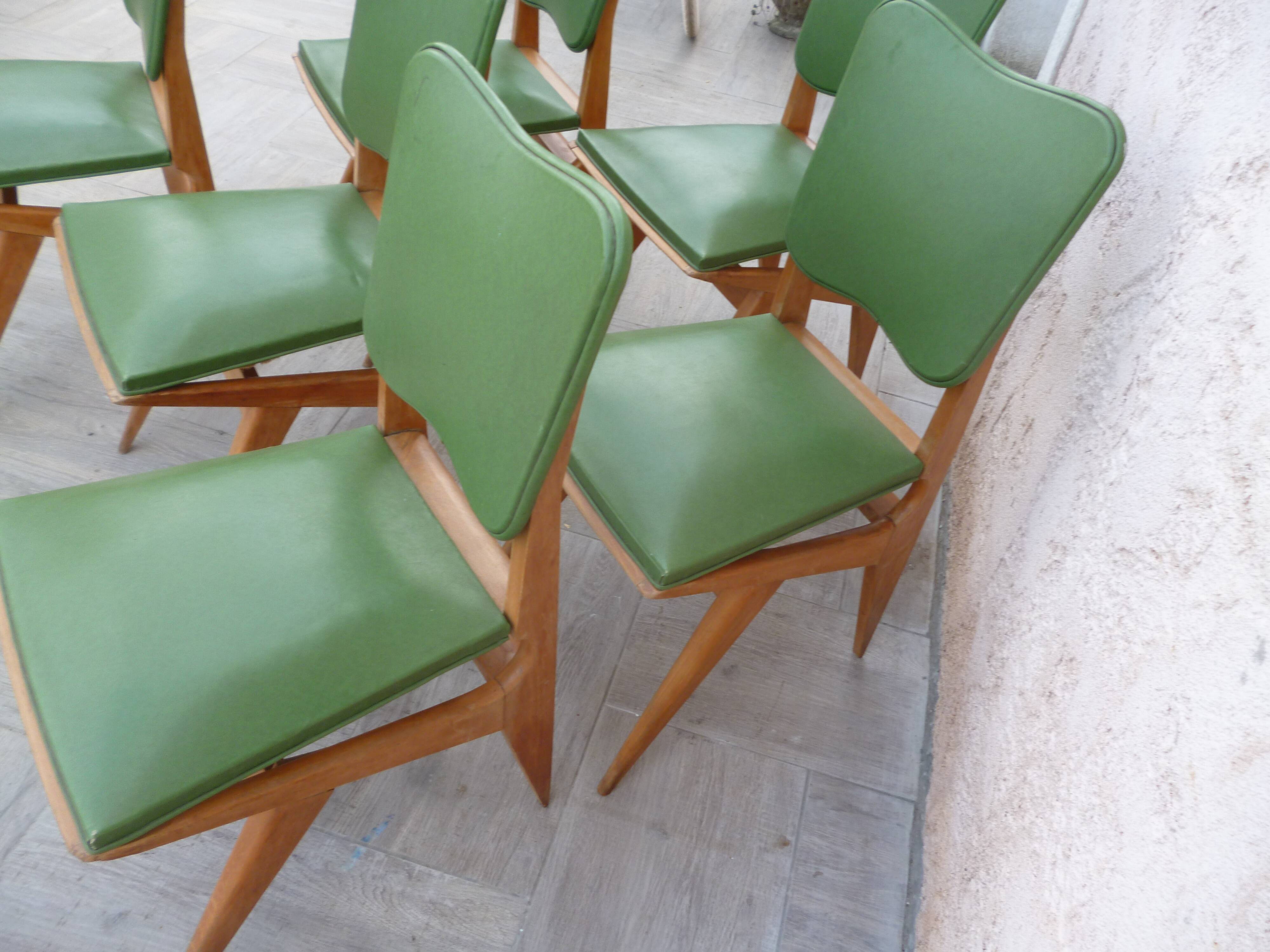 6 vintage Scandinavian chairs compass feet