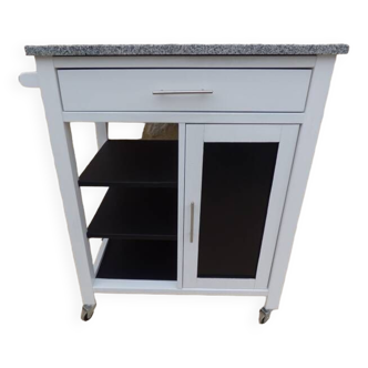 Kitchen Trolley - Storage unit on wheels with marble top and black imitation leather