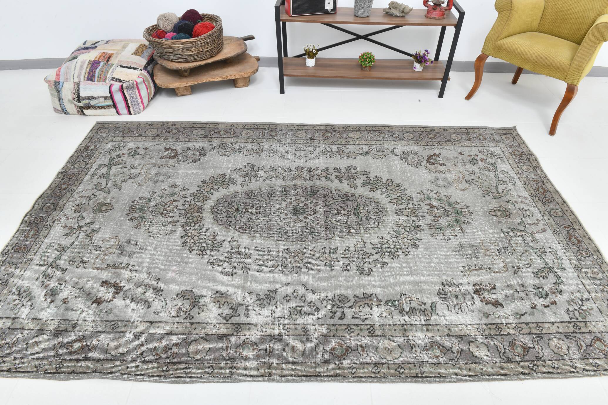 5x9 Gray & Black Oriental Vintage Rug 170x275Cm SK 6991