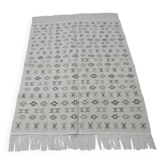 Hand-Knotted Berber Kilim Rug in Wool with Ethnic Pattern in Beige and Grey