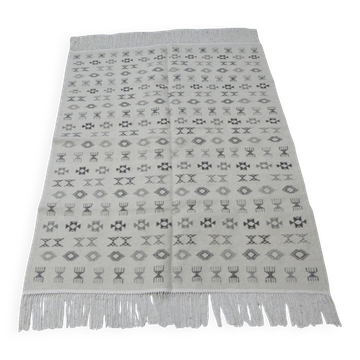 Hand-Knotted Berber Kilim Rug in Wool with Ethnic Pattern in Beige and Grey