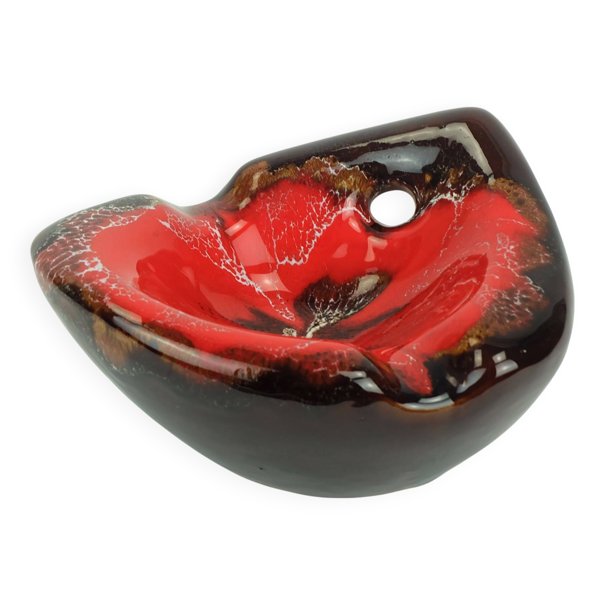 French mid century vintage ceramic bowl vallauris drip glaze organic shape