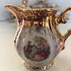 Gold Italian porcelain service. Coffee cups - sugar - cream pot / Gallant scene