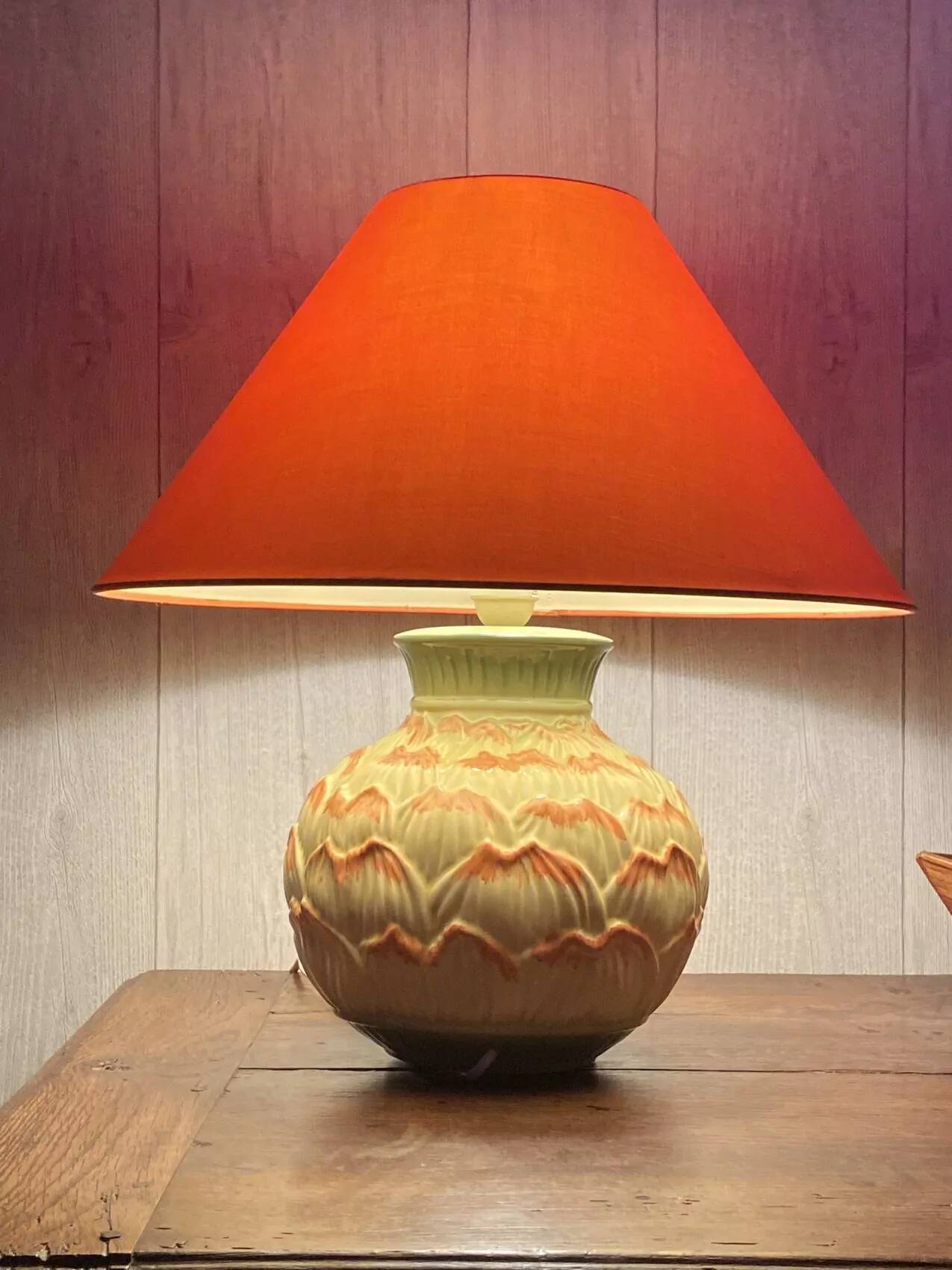 Barbotine earthenware lamp – 1980s – 20th century production