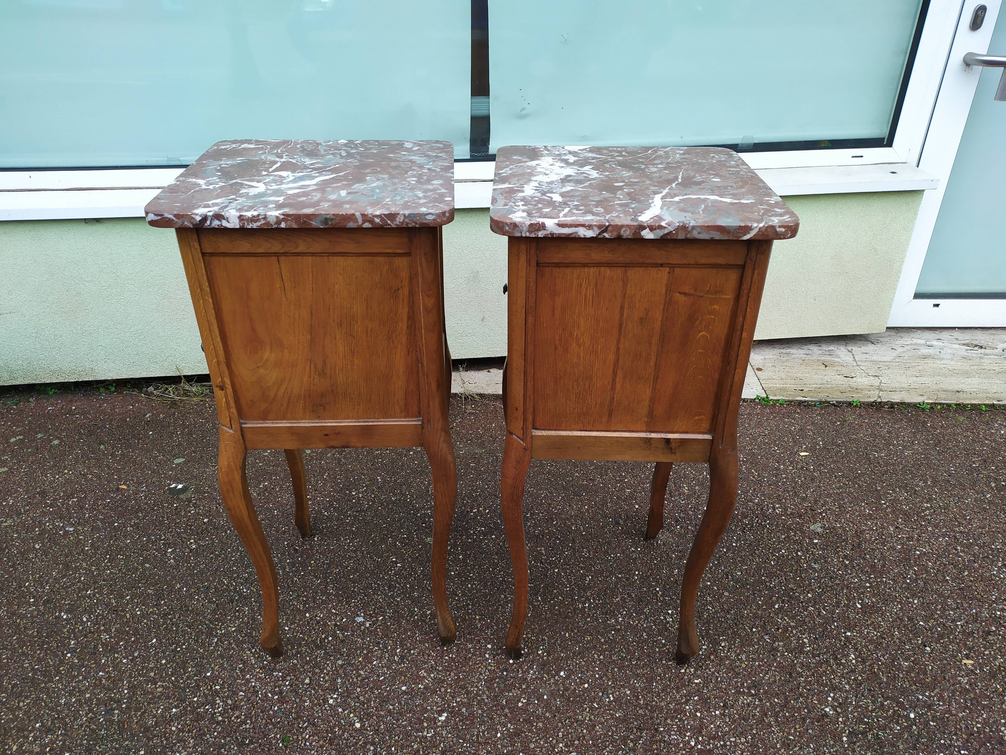 Set of 2 Louis XV style marble bedside tables