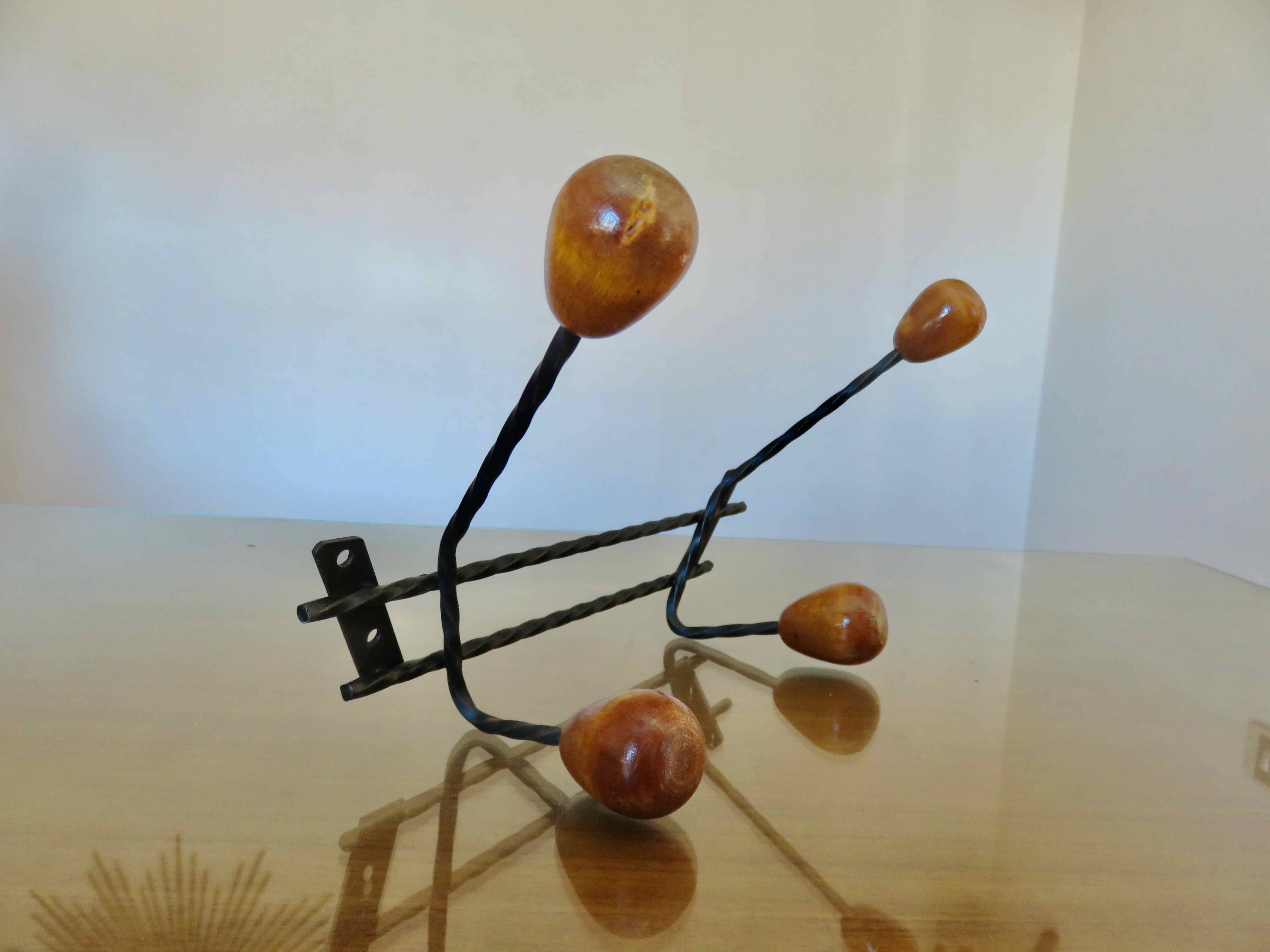 Scandinavian coat rack in metal and wood 60s 70s