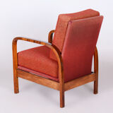 Restored Art Deco Armchair, Original Upholstery, Walnut, Veneer, Czech, 1930s