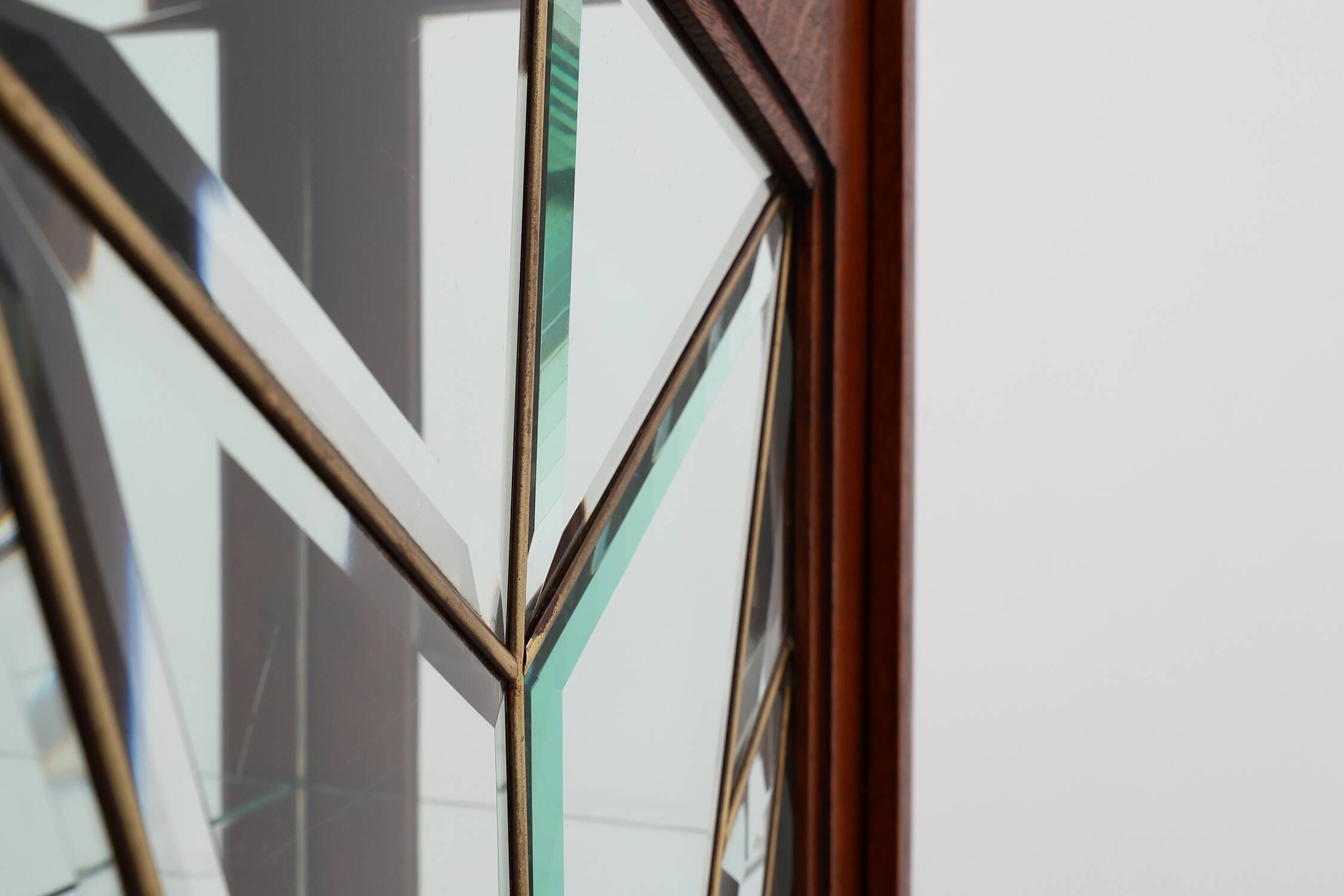 French Art Deco Oak Cabinet with Beveled Leaded Glass, ca. 1920