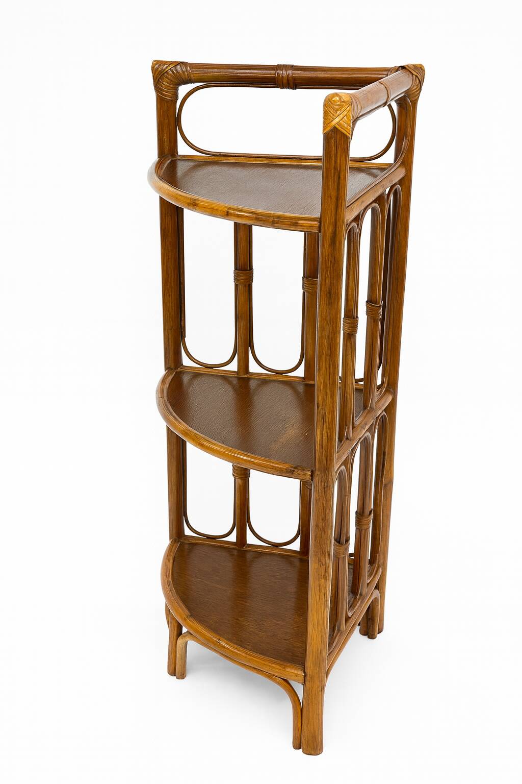 Vintage Bamboo and Wood Corner Shelf - 3 Tiers