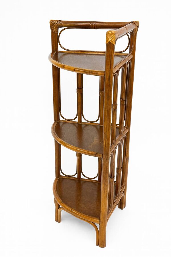 Étagère d’angle en bambou et bois vintage – 3 niveaux