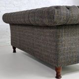 Chesterfield sofa in wood, tweed and leather