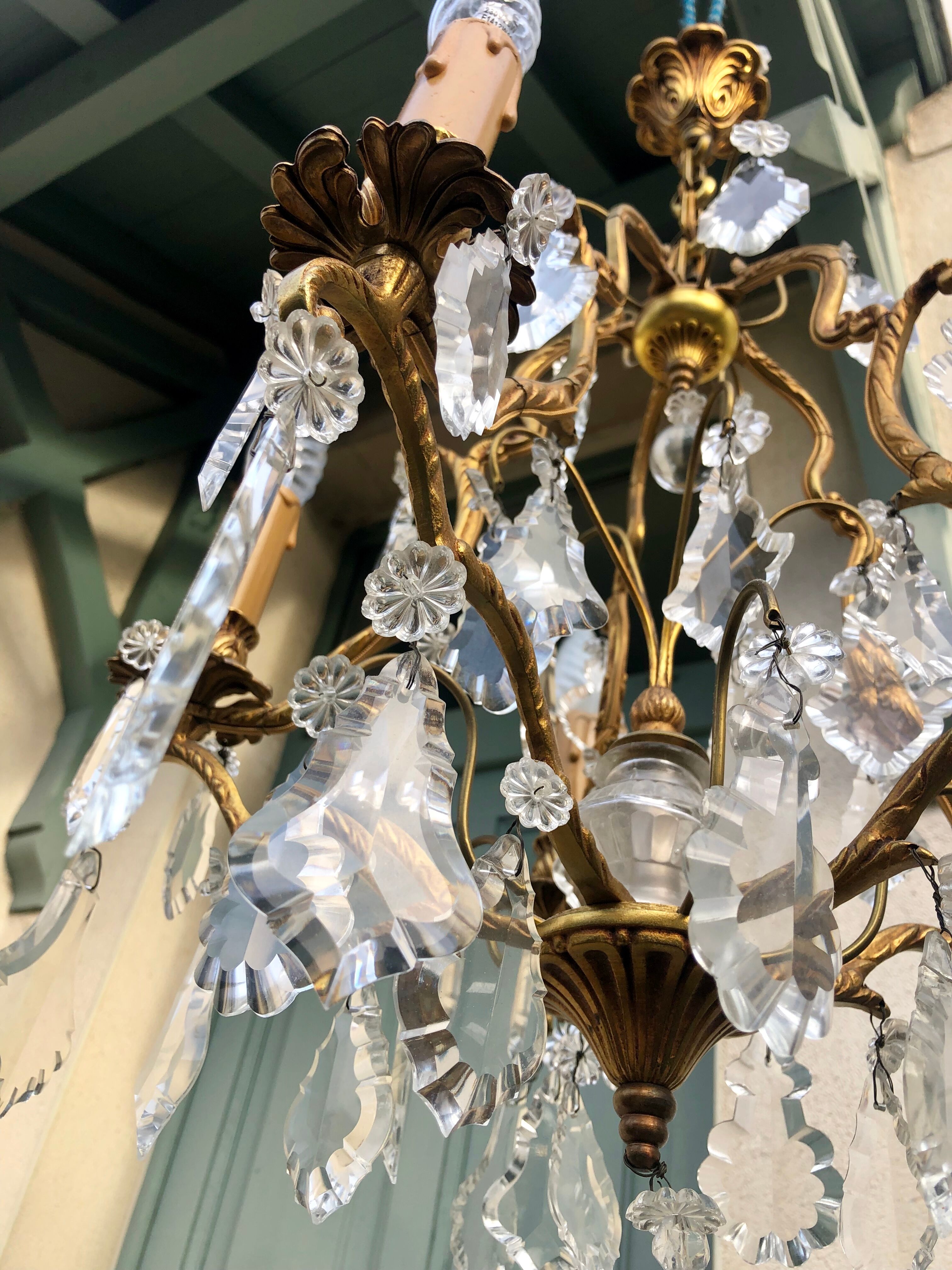 Lustre cage en bronze, 5 bras de lumière