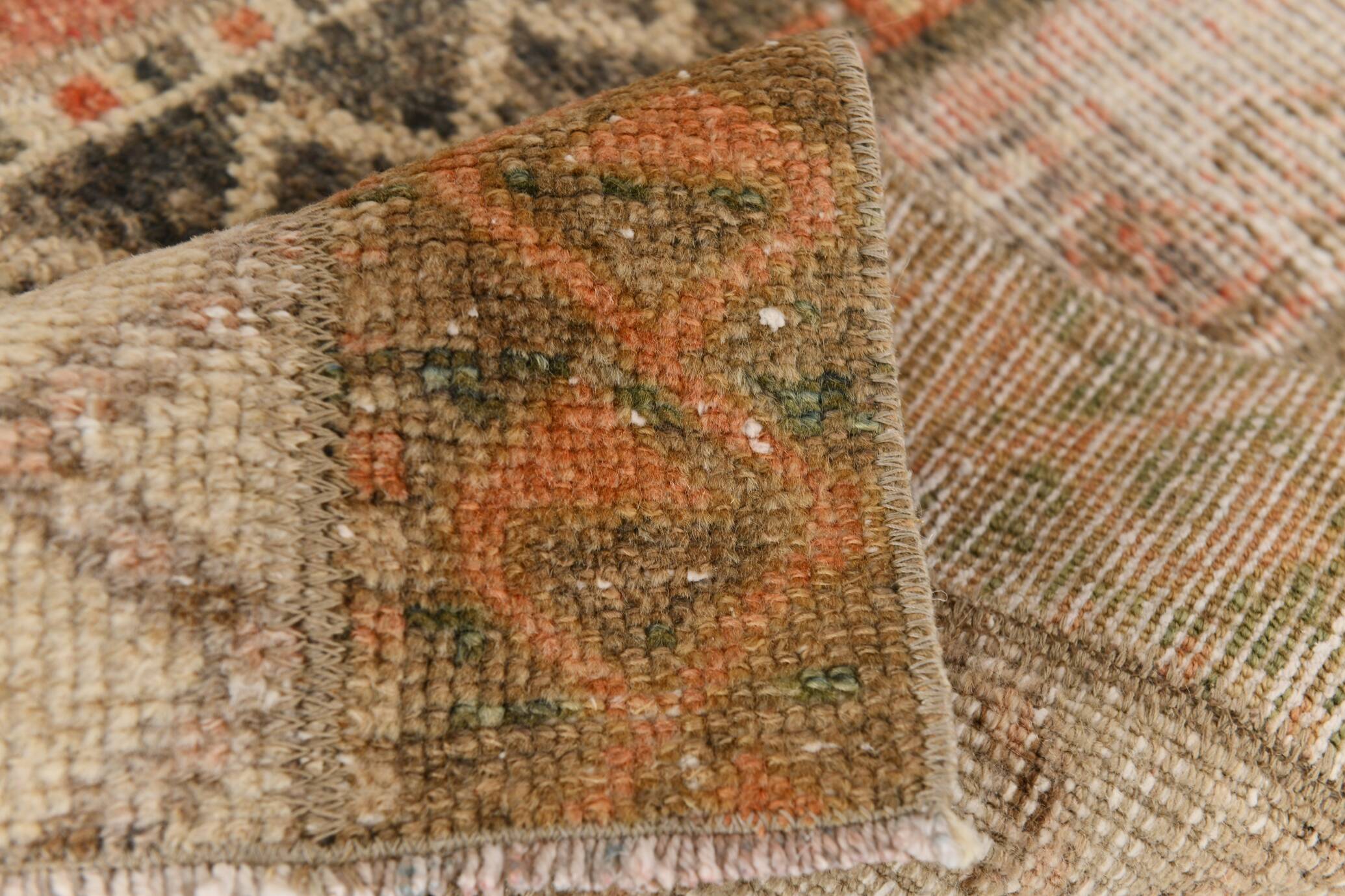 2x9 Vintage Brown & Cream Turkish Runner Rug, 60x263Cm