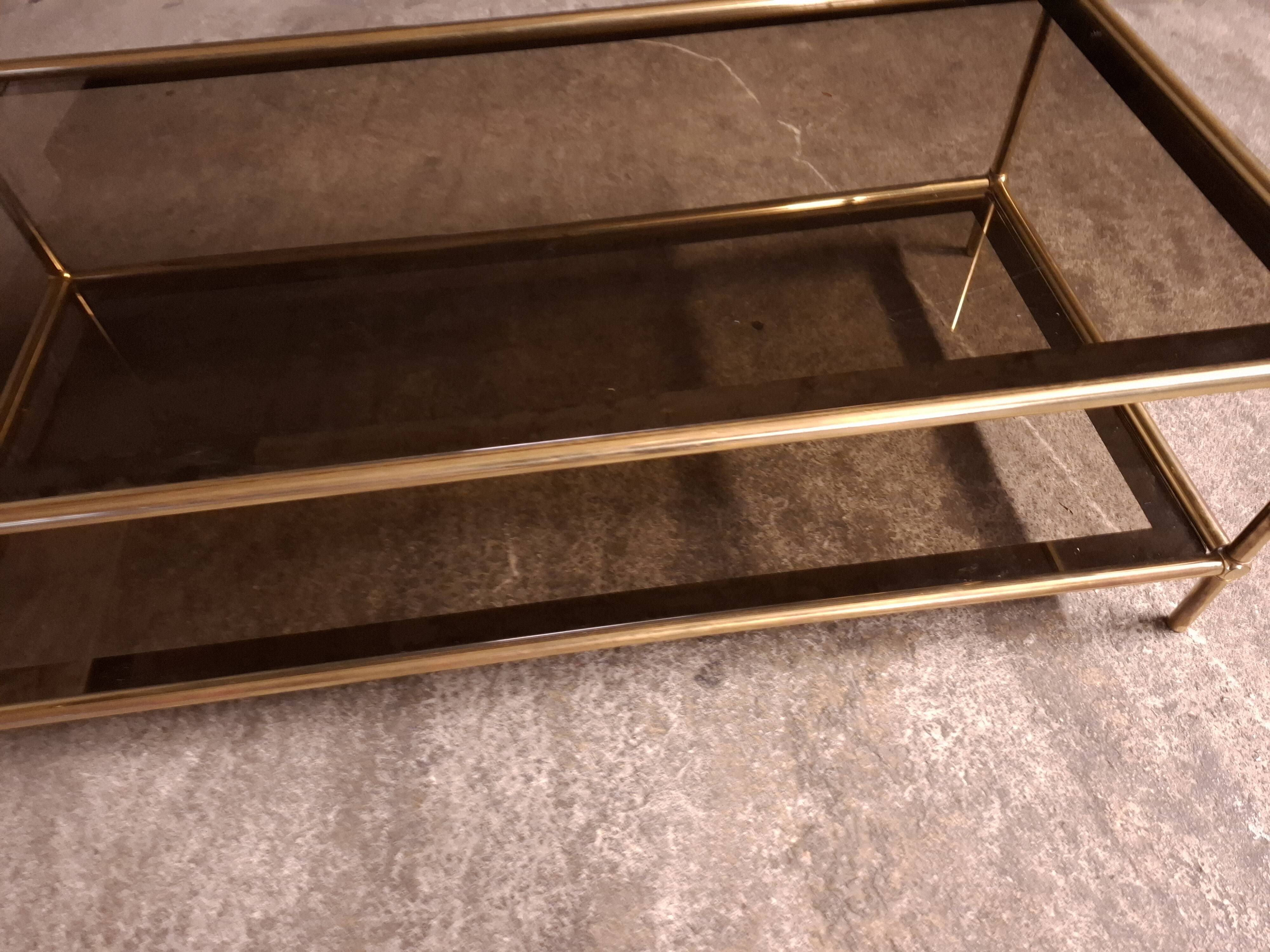 Vintage 80's brass coffee table, glass tops