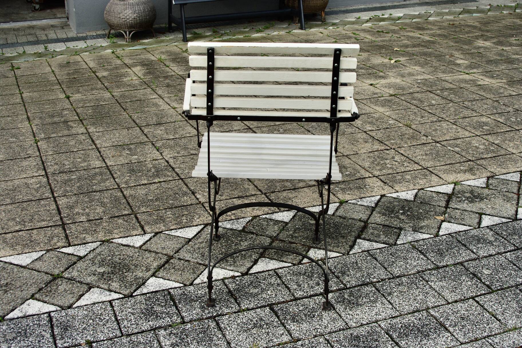 Vintage wrought iron folding garden armchair 1930