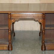 Antique double-sided desk C Hindley & Son in oak and leather