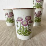 5 tasses à thé en grès fleuris vintage