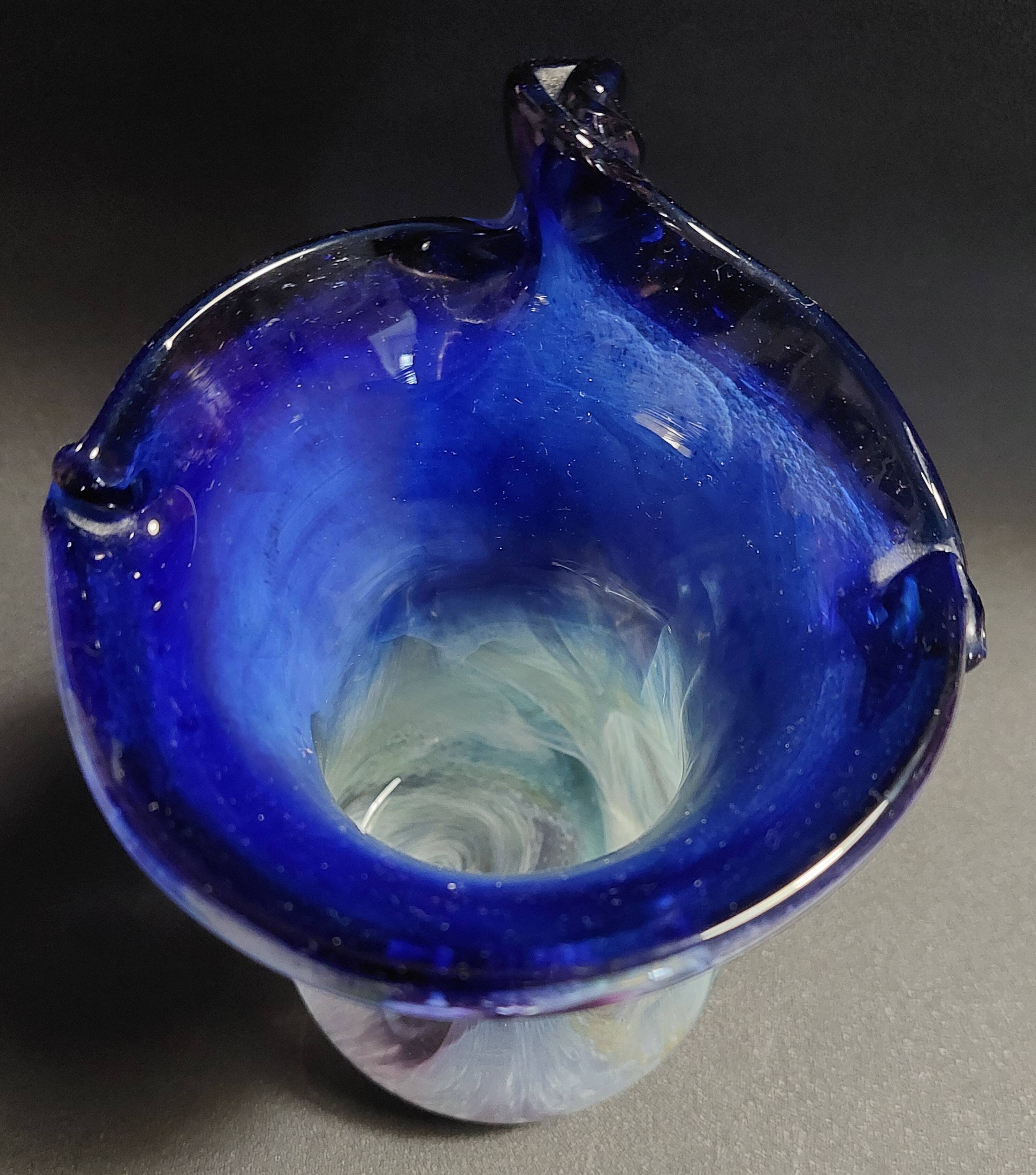 Vintage blown glass vase, Moorish art glassware, 20th century
