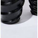 Set of 3 large black vases made of wood and black lacquered.