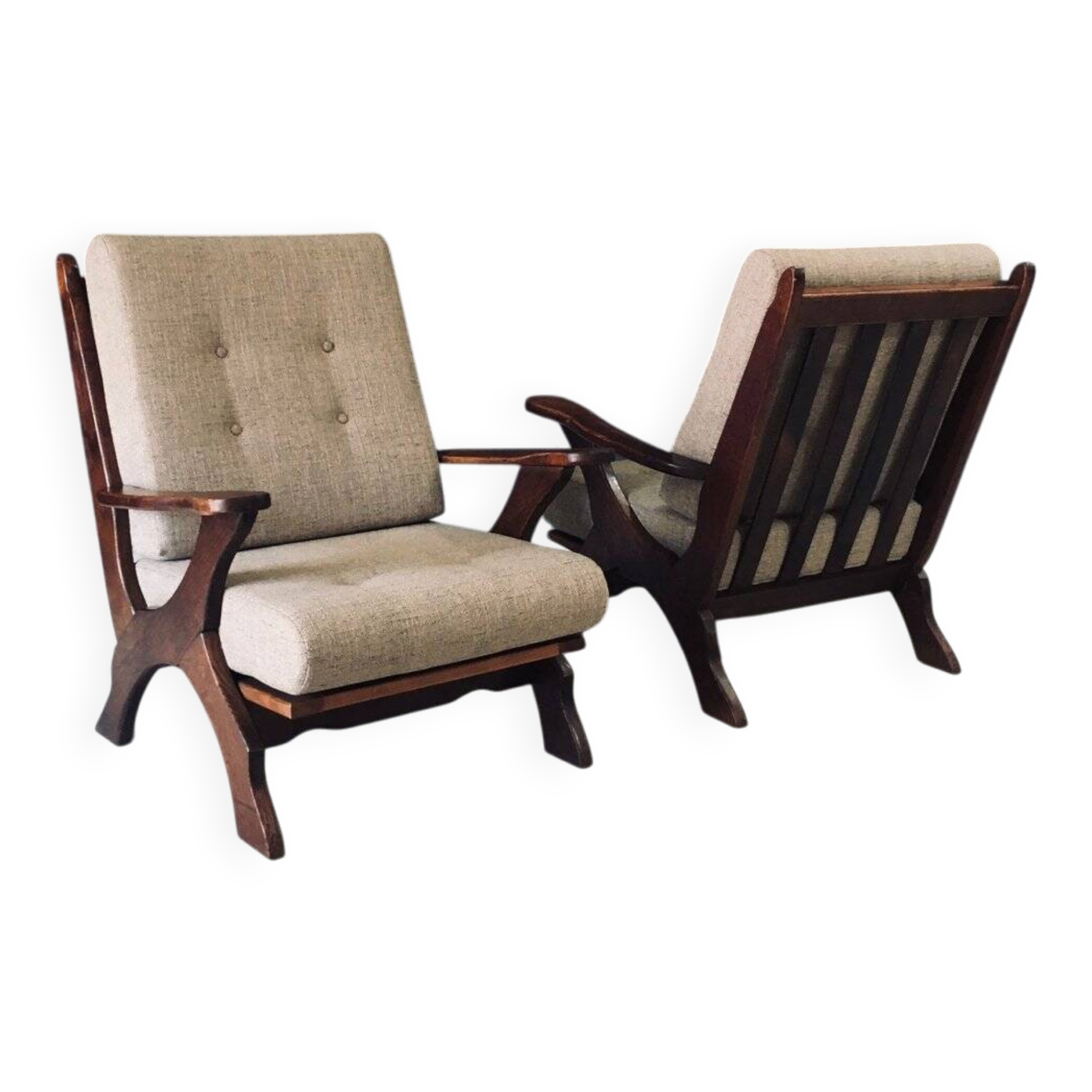 Rustic X Frame Lounge Chairs, Belgium, 1950s, Set of 2