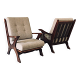 Rustic X Frame Lounge Chairs, Belgium, 1950s, Set of 2