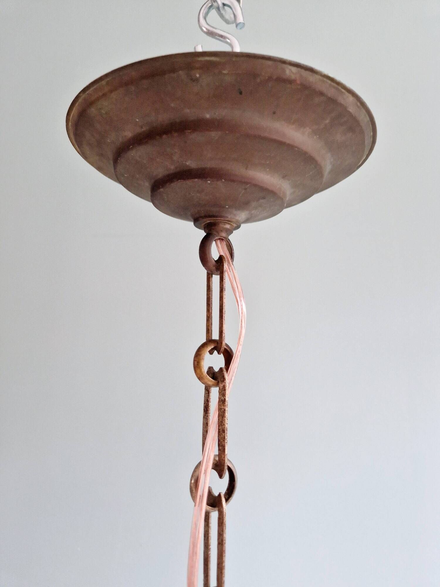Large Art Deco pendant light in conical white opaline, 1920s-30s