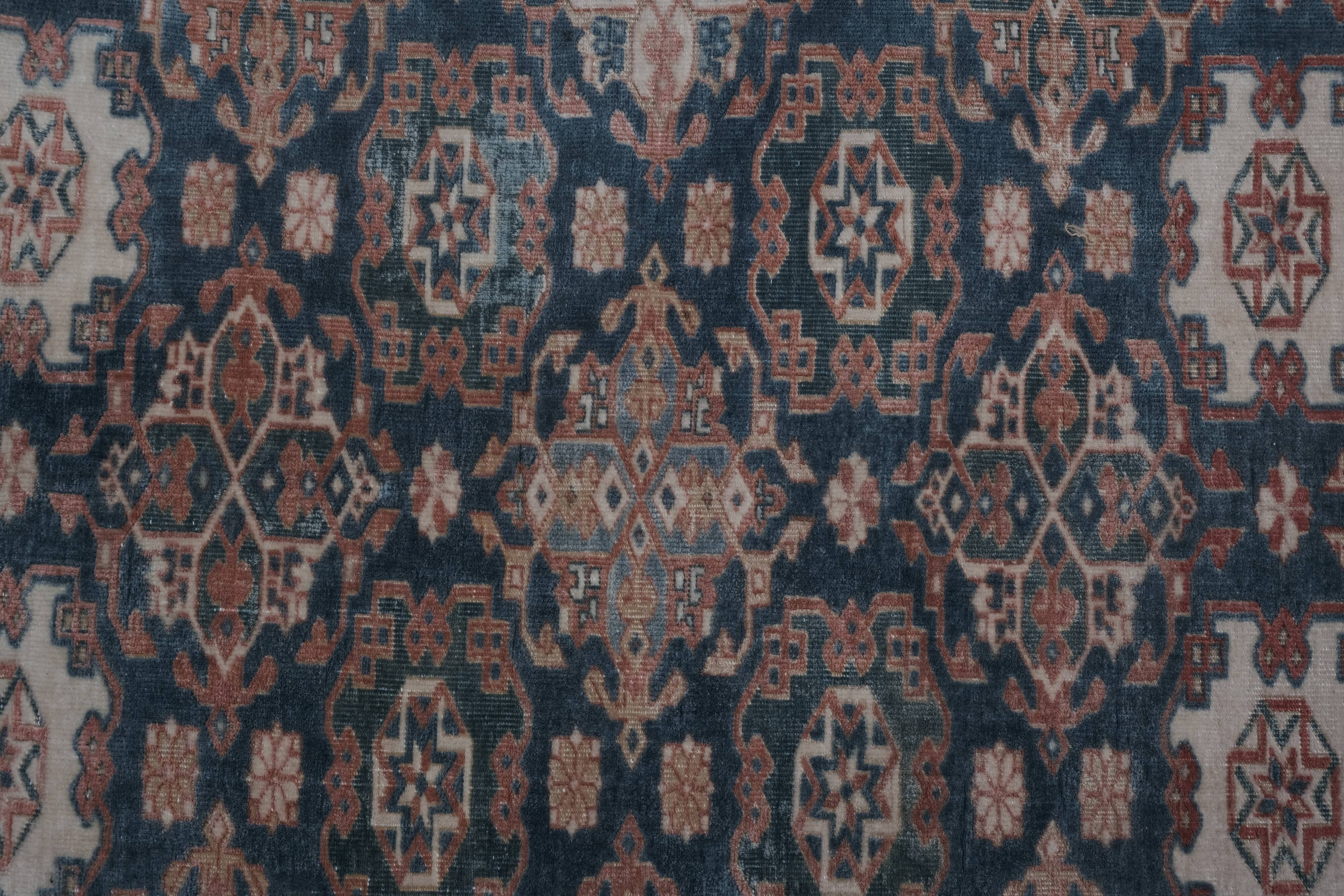 Handknotted Square Caucasian Blue Shirvan Rug 4'5" X 5'1"