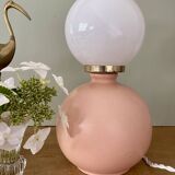 Vintage table lamp in pink ceramic and white opaline