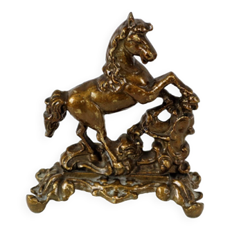 Statue Cheval Vintage Sculpture Bronze Massif Patiné 20cm