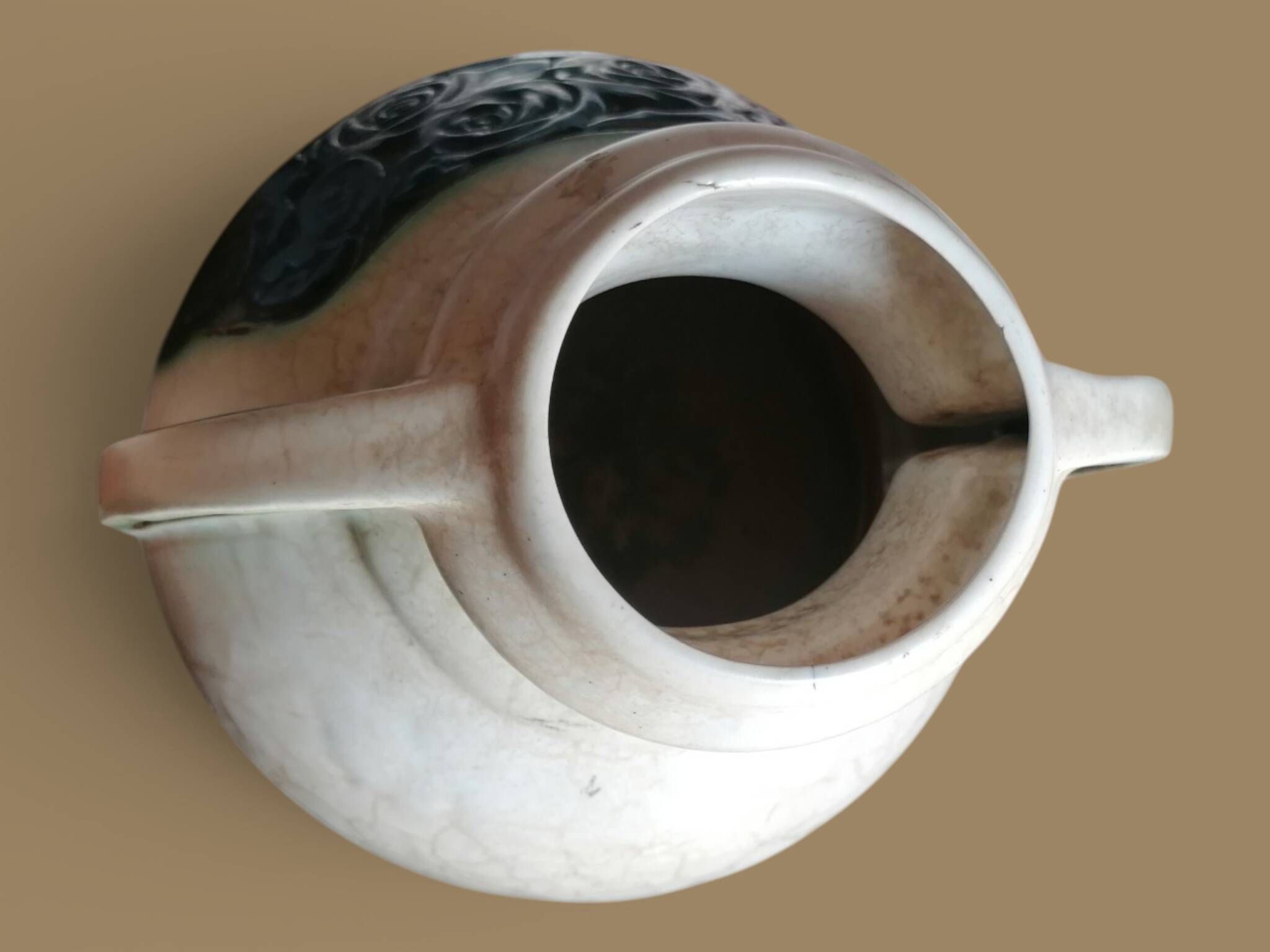 Vase à oreilles en faience craquelée art déco - Roses noires