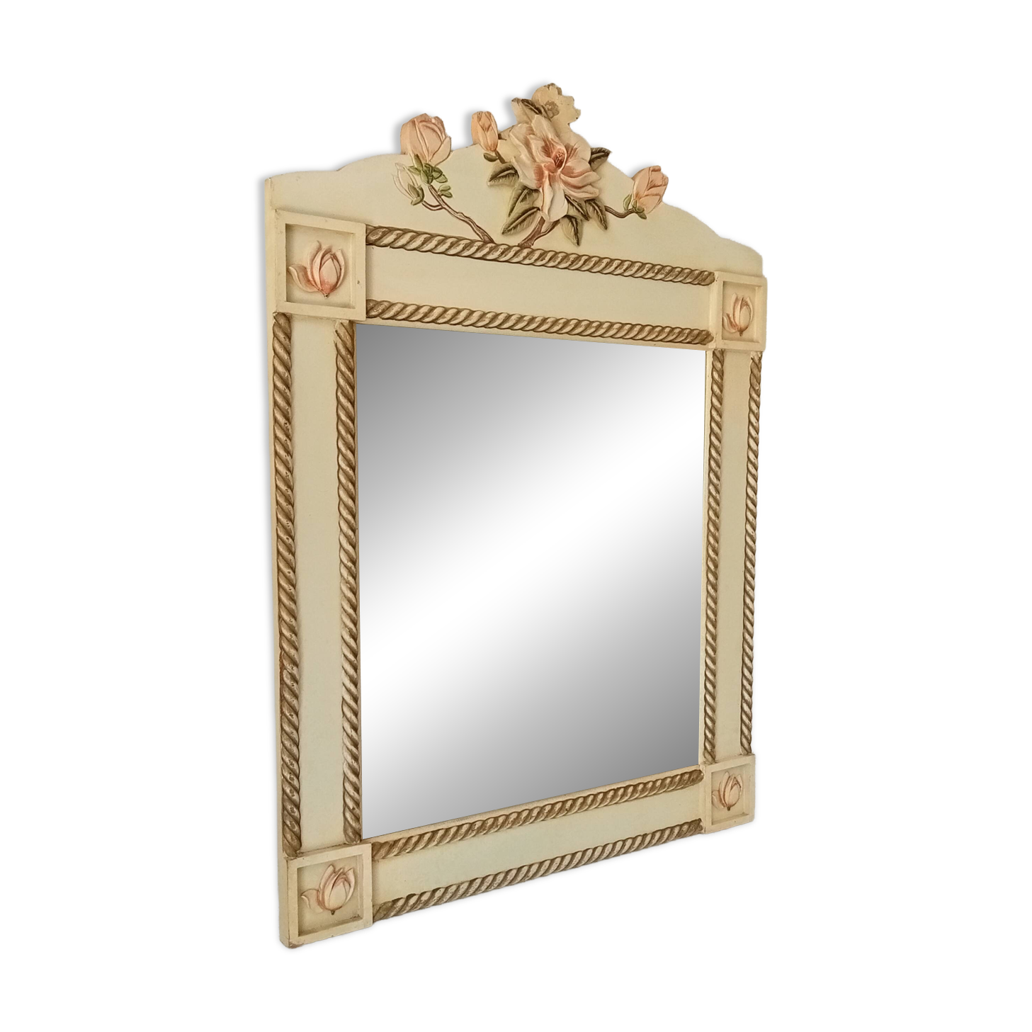 Vintage bohemian mirror from the 80s in carved wood.