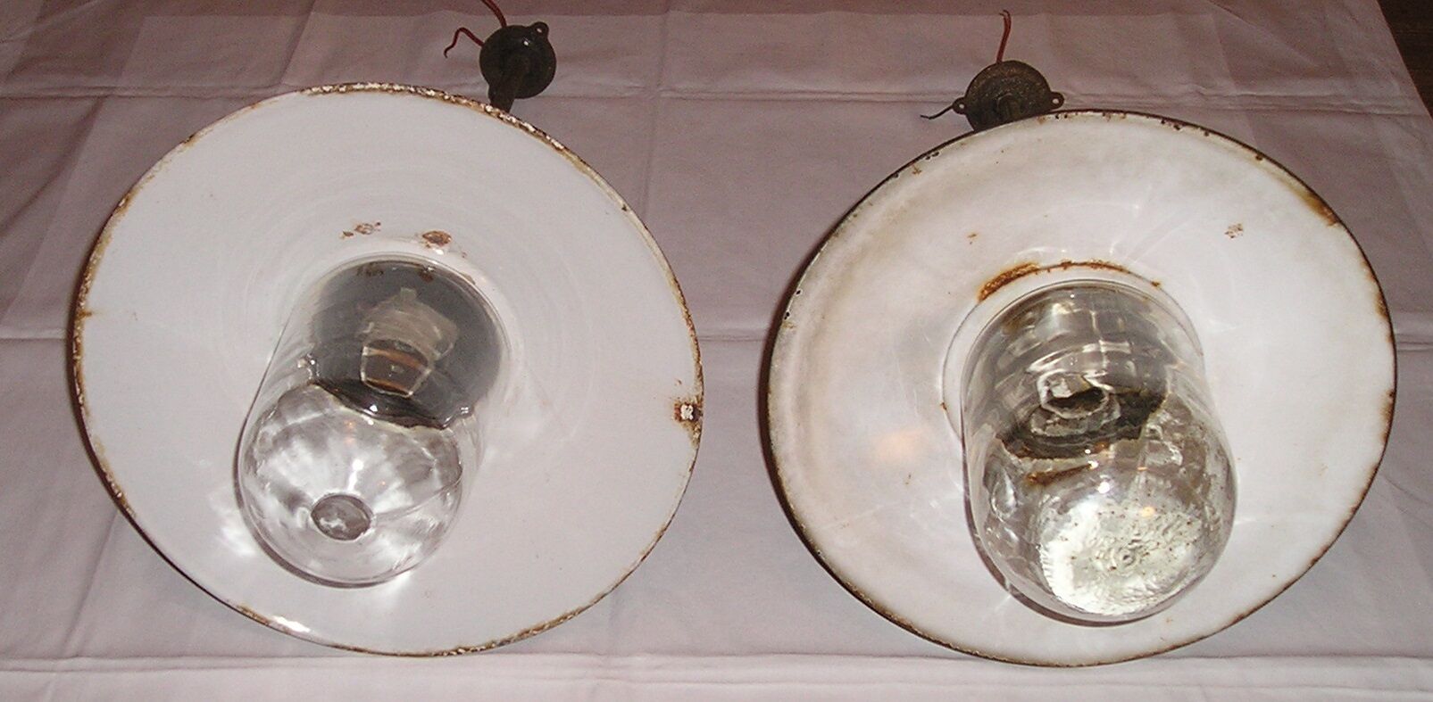 Set of 2 industrial metal enamelled sheet metal pendant lights