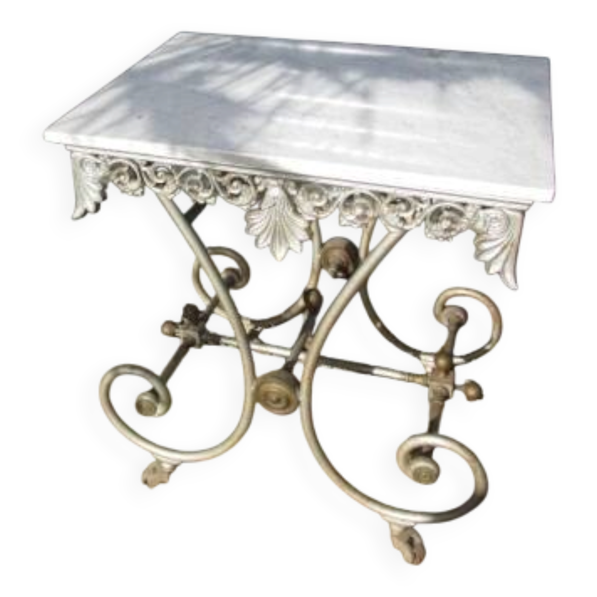 Butcher's table from the late 19th century, wrought iron, brass, and marble.