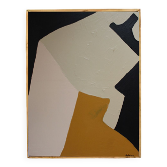 Abstrait ocre-noir sur toile 65x54 cm