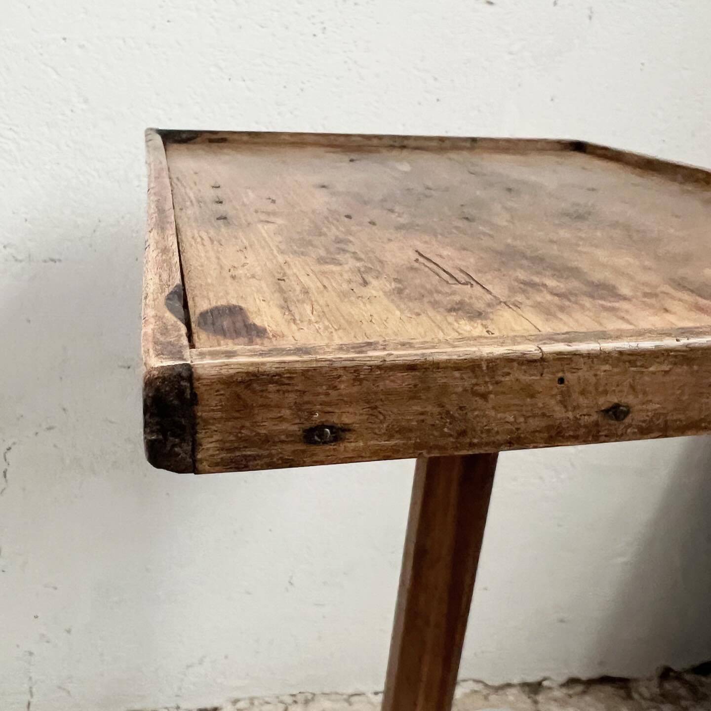 Old primitive wooden tripod pedestal table