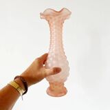 Pink frosted glass corolla vase Empoli Italy 1960