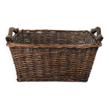 Panier Vintage Anse Rangement Mid Century Panier en osier tressé marron foncé Travail manuel Hygge S