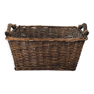 Panier Vintage Anse Rangement Mid Century Panier en osier tressé marron foncé Travail manuel Hygge S
