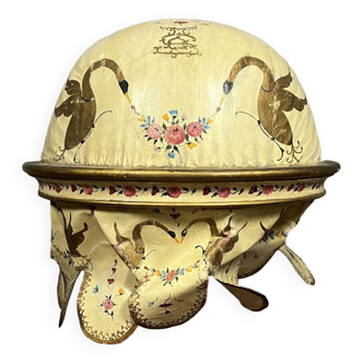 Empire period bed crown in painted leather and gilded wood circa 1810