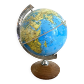 Globe terrestre vintage en plastique et bois, années 70-80