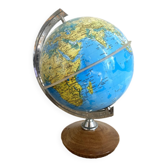 Vintage plastic and wood globe, 70s-80s