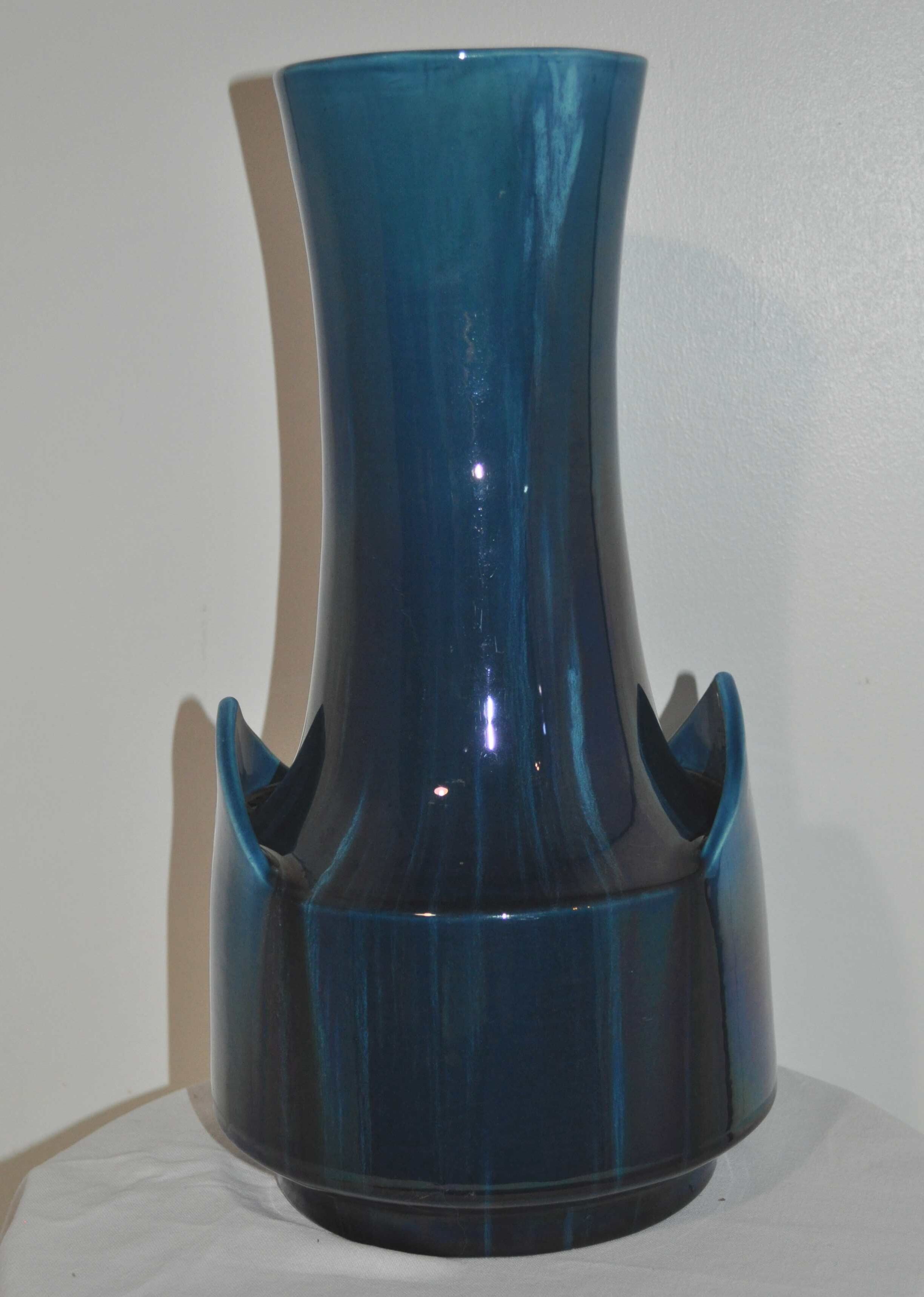 Blue ceramic vase flamed vintage 50's