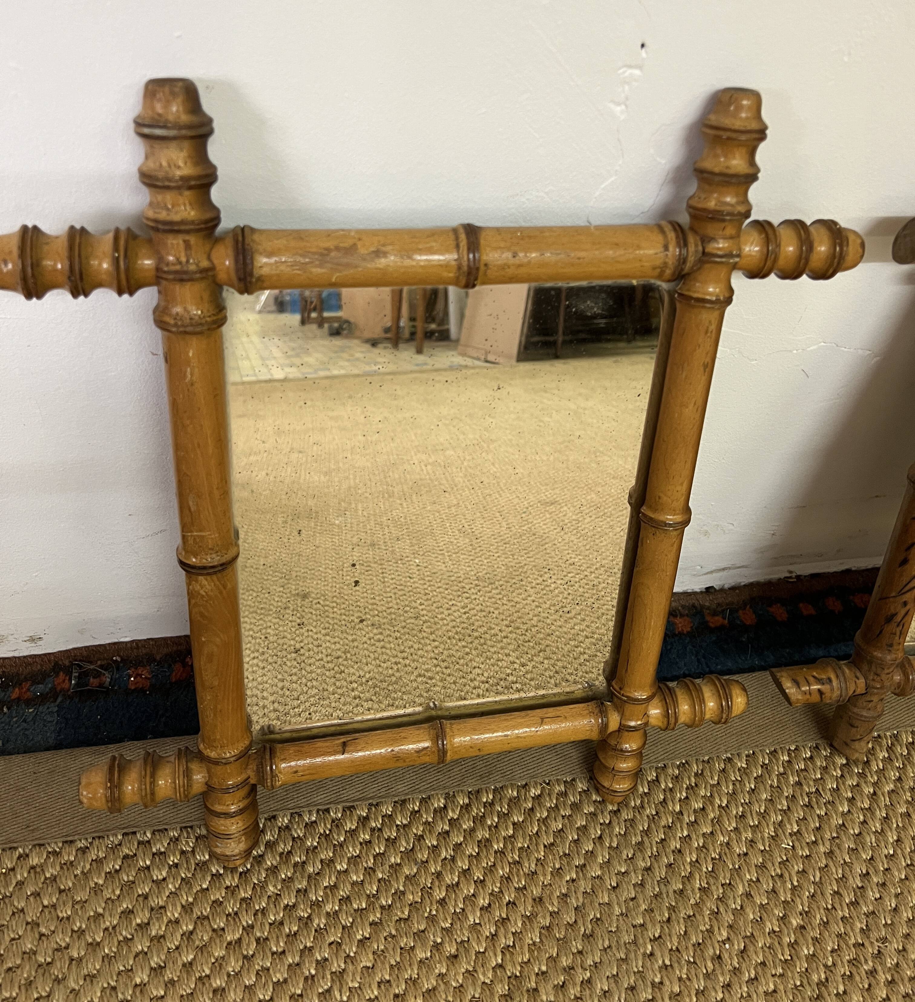 Suite of three antique mirrors in bamboo and rattan