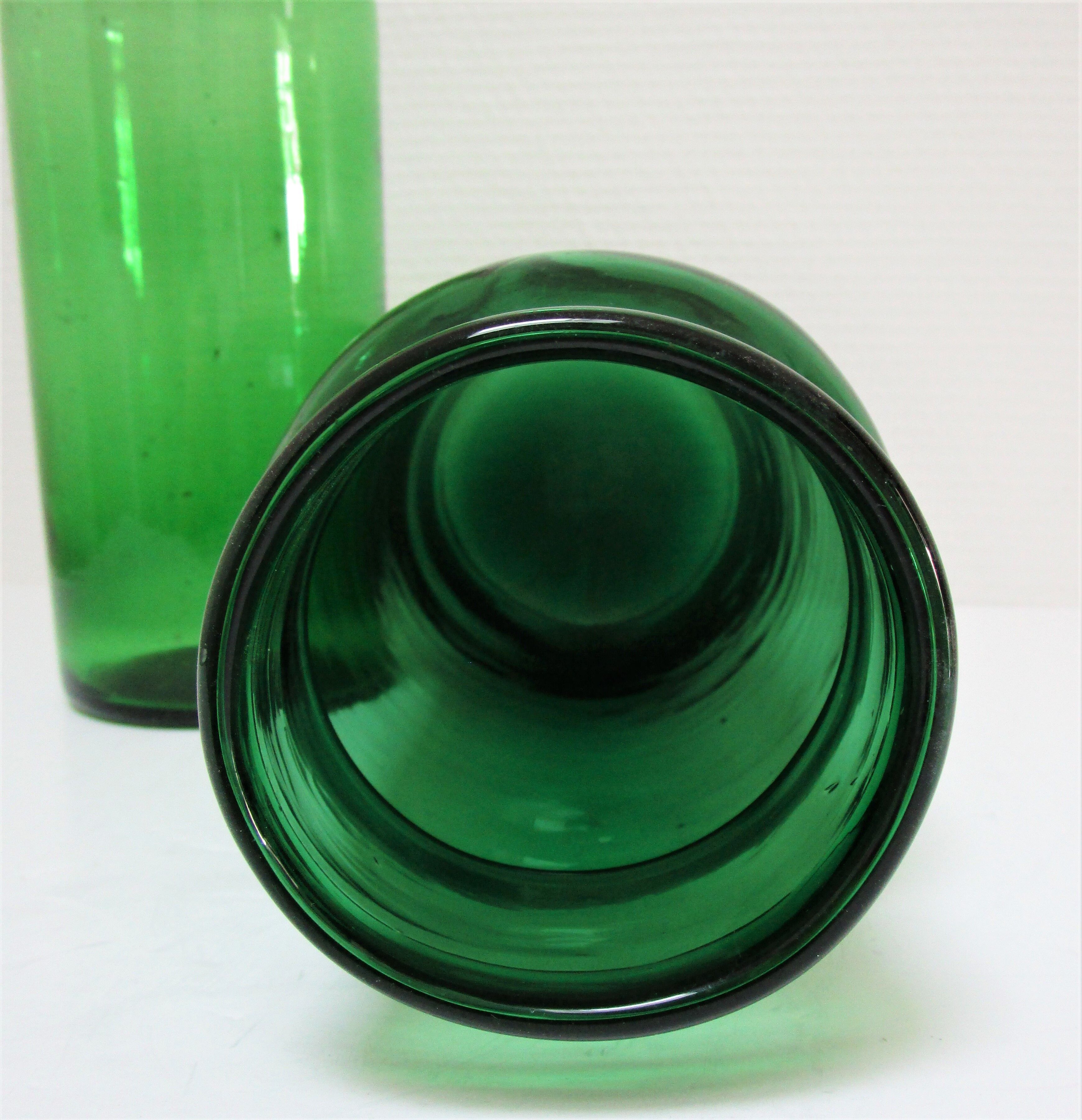 Two old green blown glass jars early 20th century