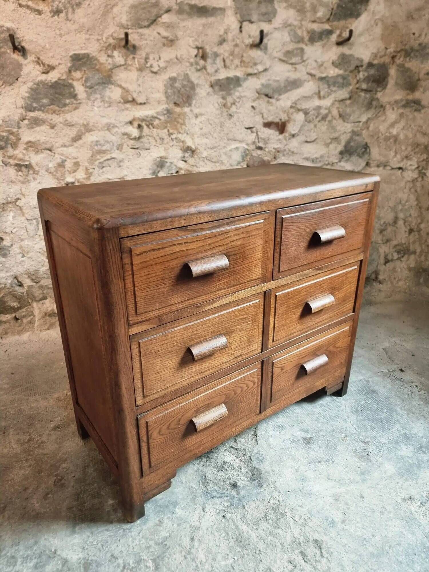 Vintage French Oak Chest of Drawers – 1930s, Solid Oak Storage Cabinet with Four Drawers