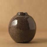 Vase soliflore stoneware antique enamelled brown coconut vintage 1976